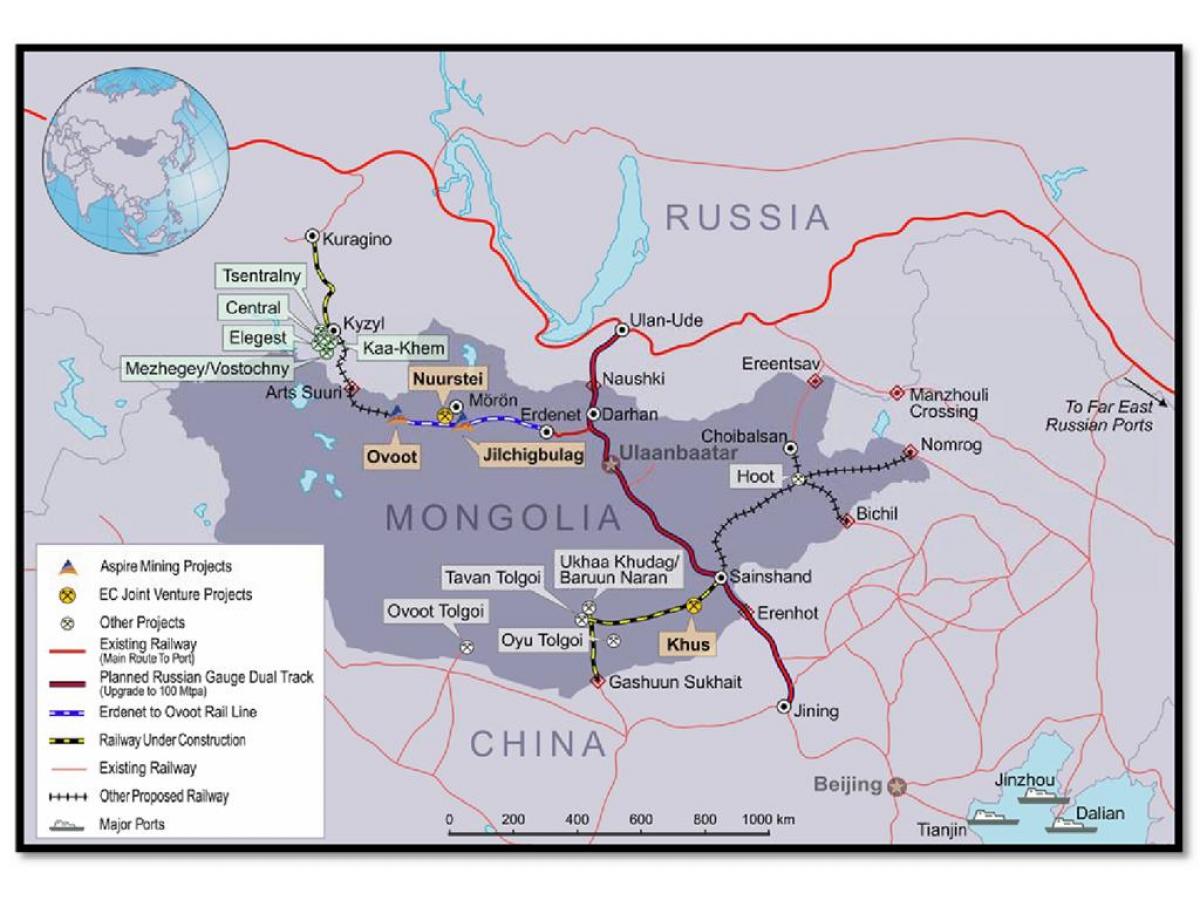 Mongol, la carte ferroviaire