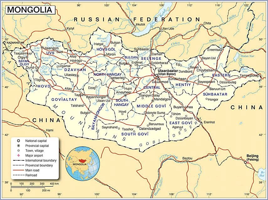 La mongolie carte touristique
