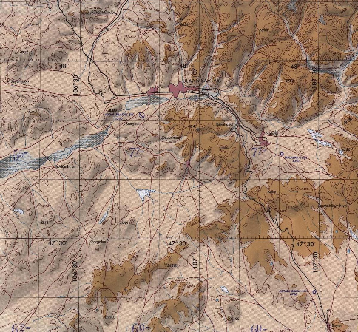 carte topographique de la Mongolie