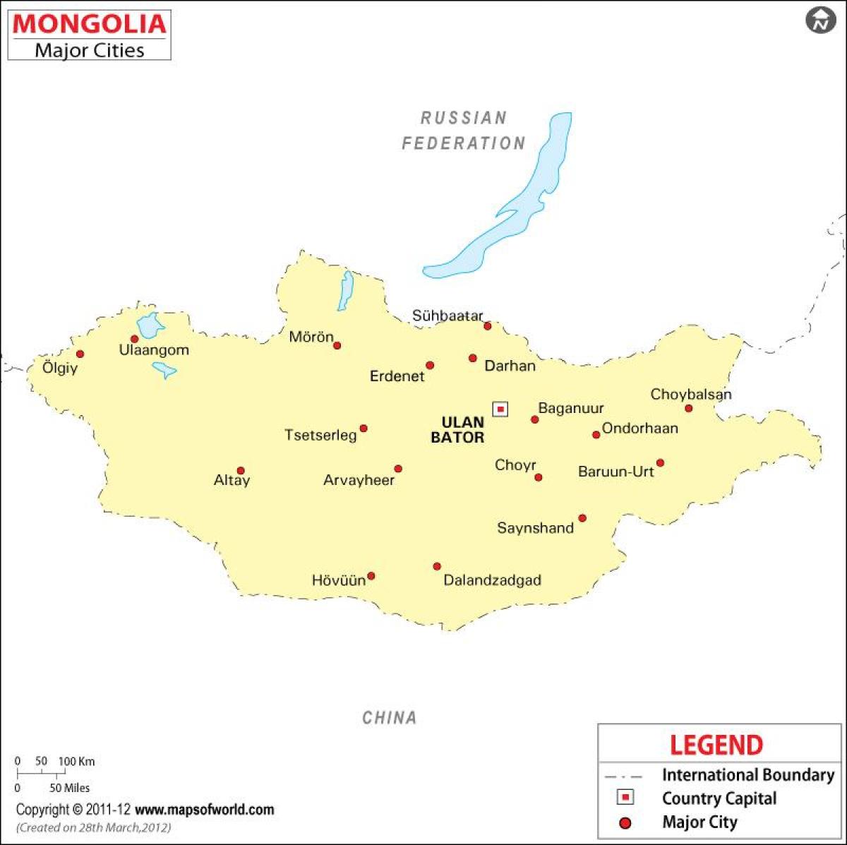 La mongolie carte avec les villes