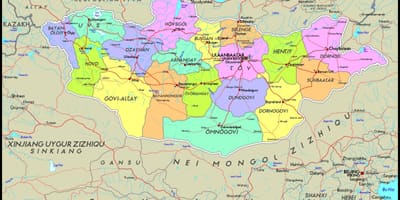 Carte physique de la Mongolie
